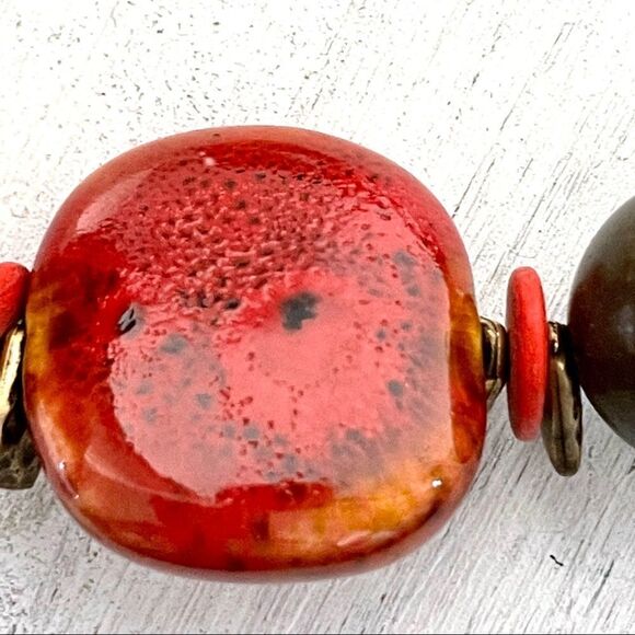 Chicos red, orange and black beaded statement necklace - Picture 9 of 12